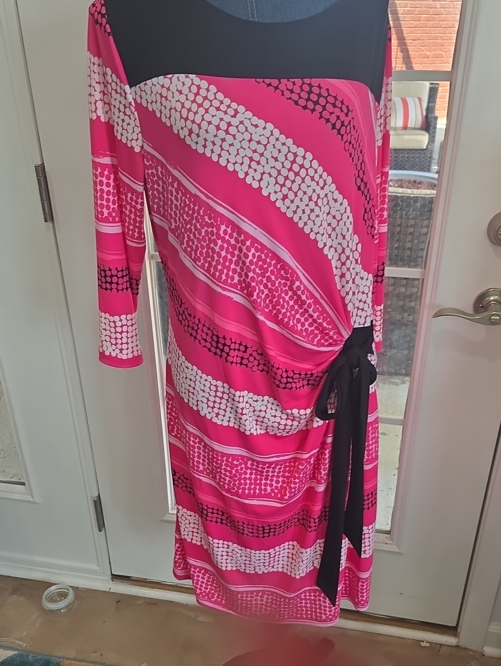 New York & Company Pink and Black Patterned Dress